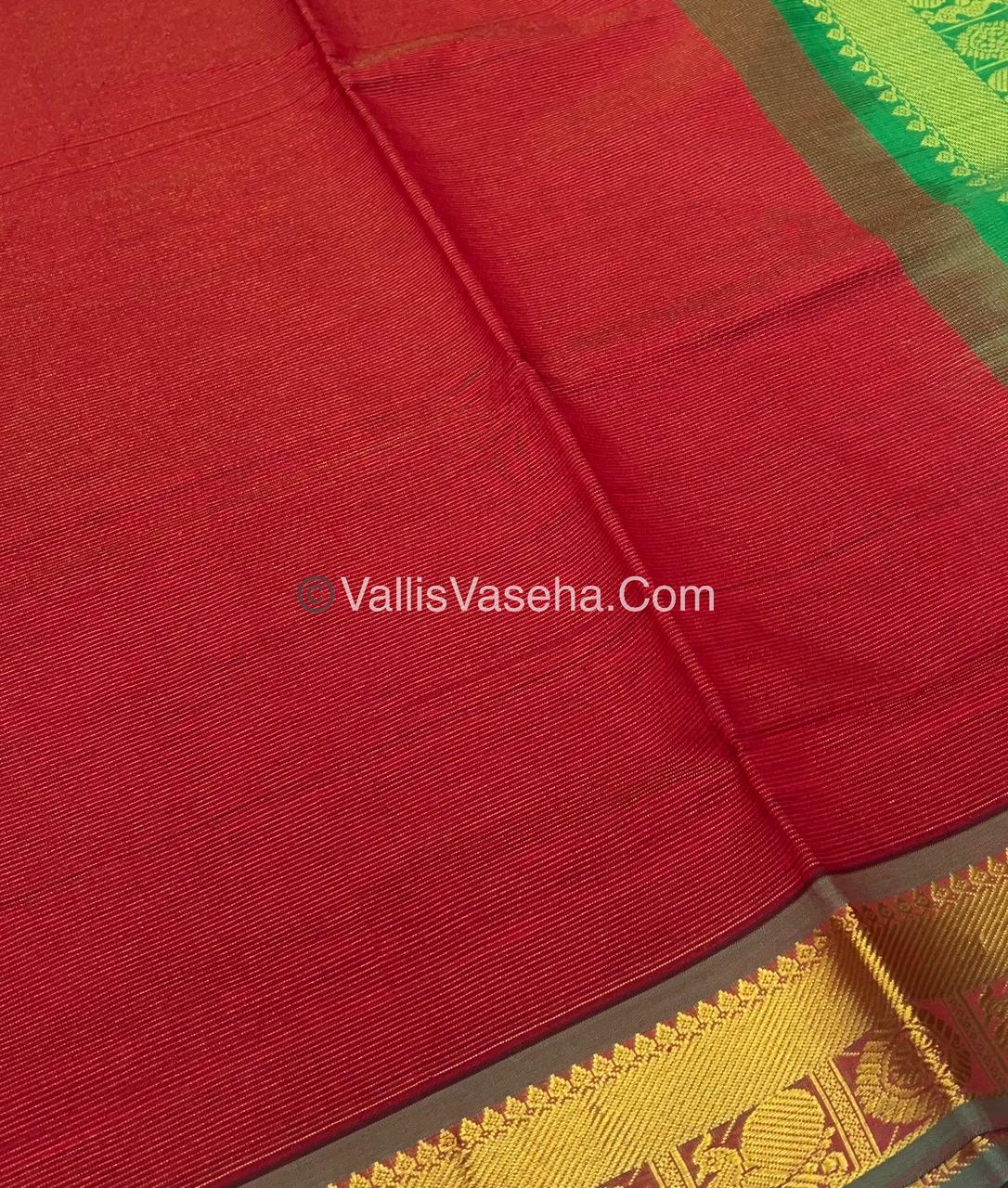 Semi Silk Cotton Saree - Radish Maroon With Green Shade - VVSSC008