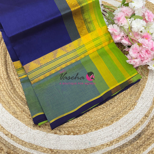 Pure Silk Cotton Saree - Blue & Green Shade - VVPSC013