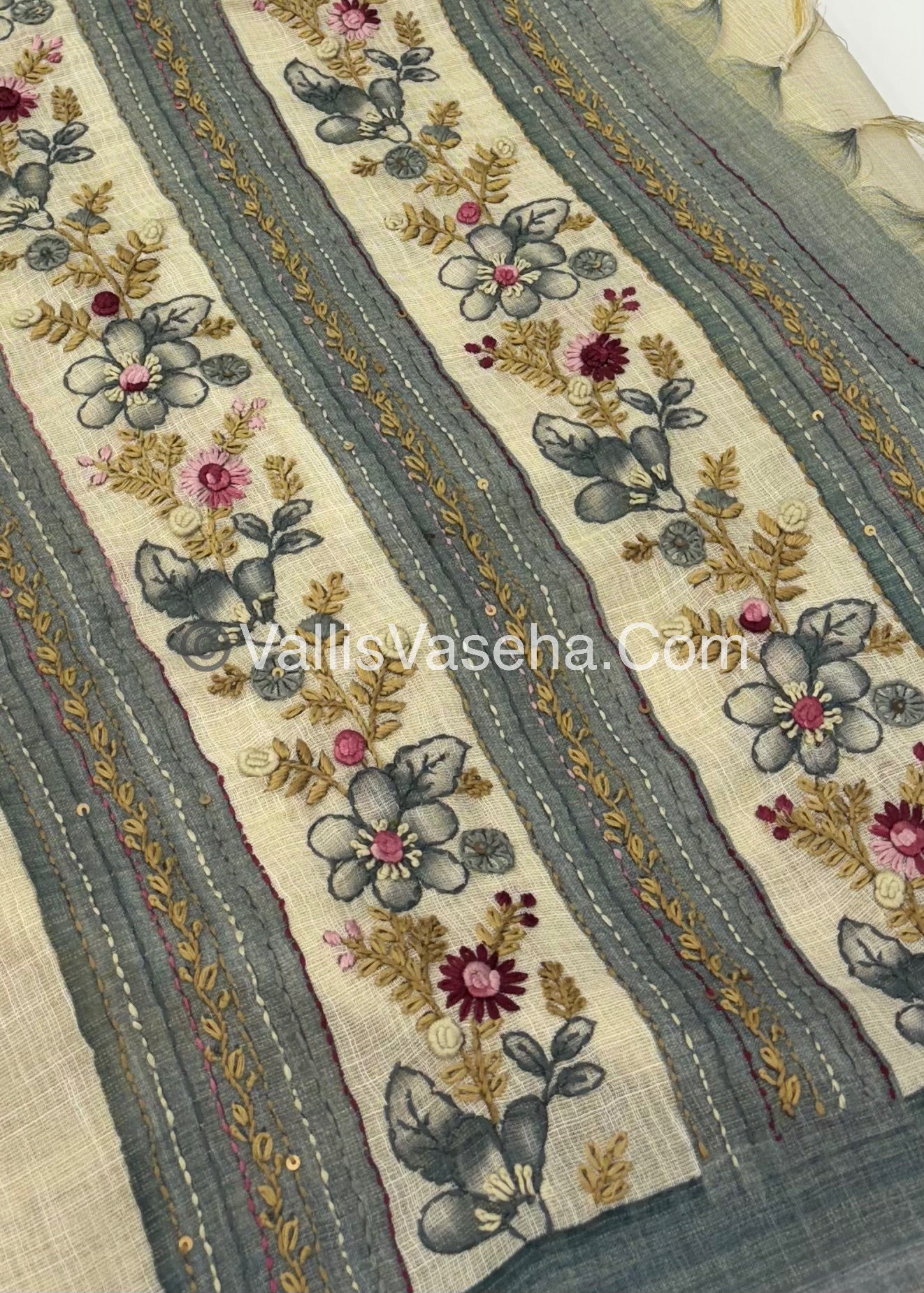 French Knot - Tissue Saree - Cream With Blue Shade - VVLFN006