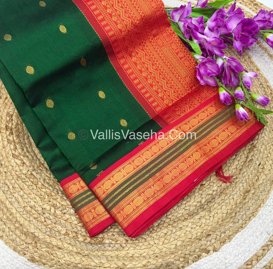 Pure Korvai Silk Cotton Saree - Green with Red - VVKSC004