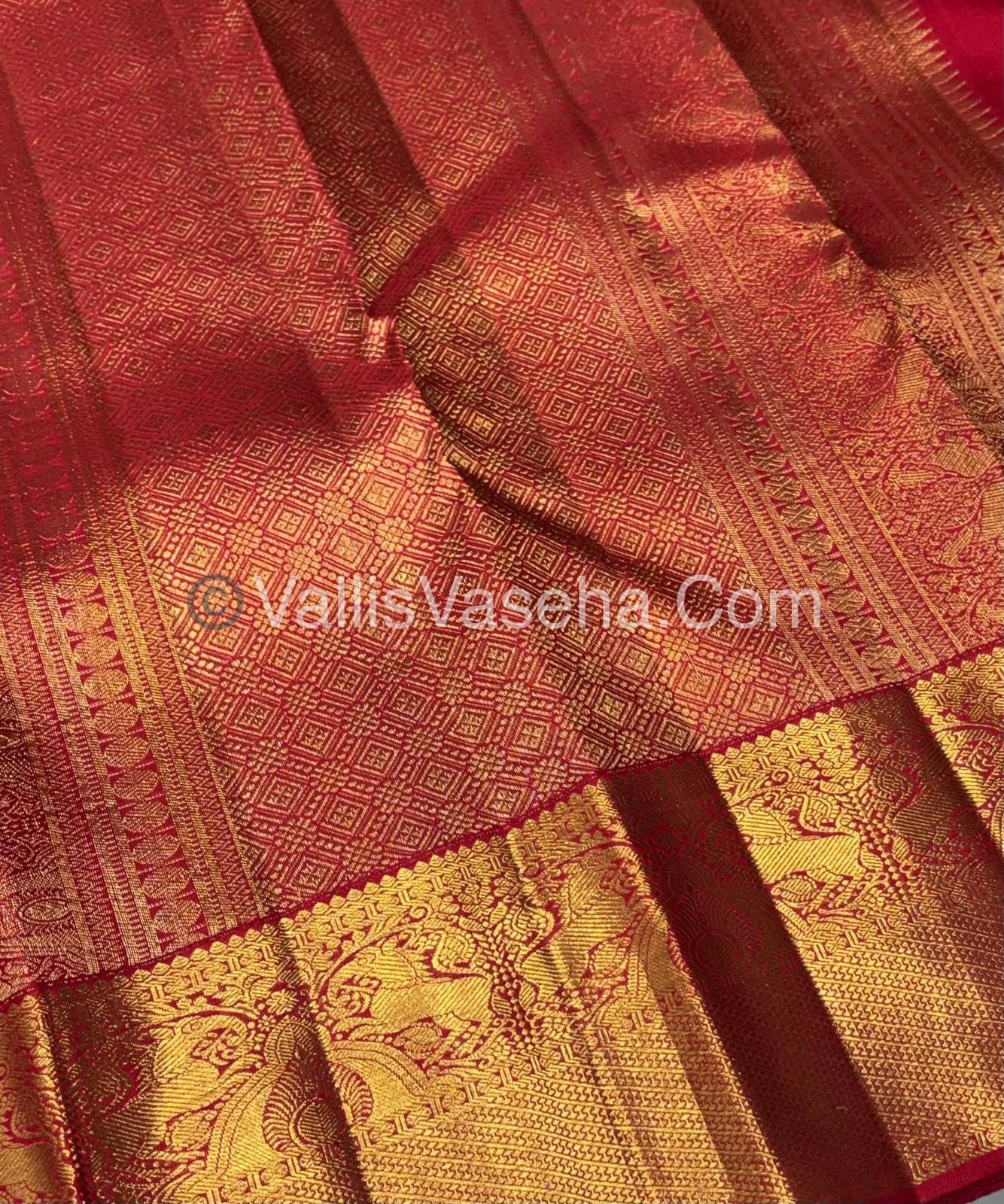 Pure Bridal Korvai Kanchipuram Silk Saree - Cream & Red Combo - VVPS041