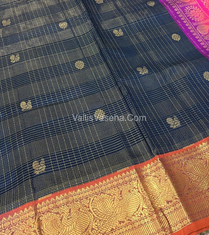 Pure Silk Cotton Saree - Vairavoosi checks - Mayil & Chakkaram - VVMCV002