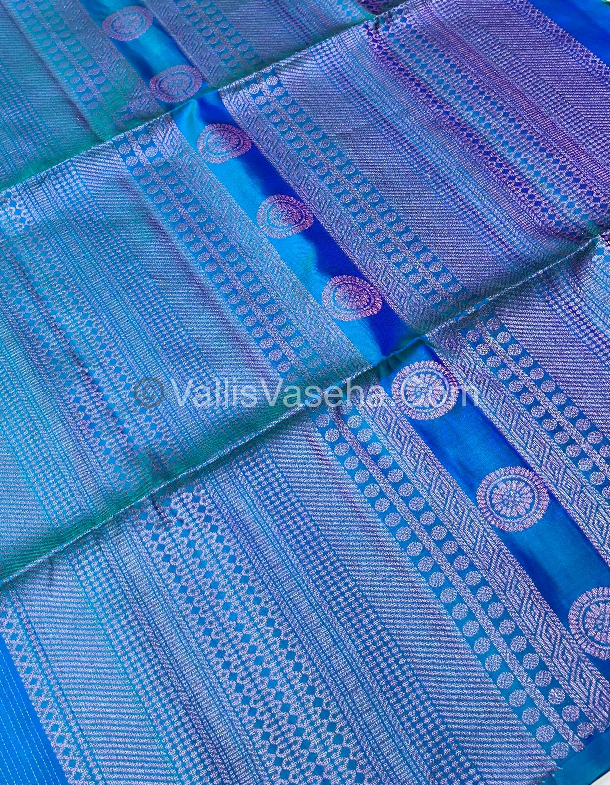 Pure Soft Silk Saree - Antique Zari - Border Less - Peacock Blue - VVPSS037