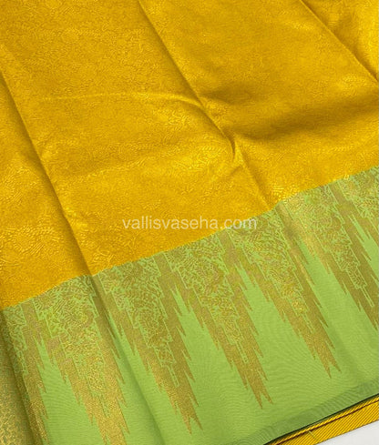 Kanchi Semi Silk - Yellow With Green - Temple Border  - VVKSS001