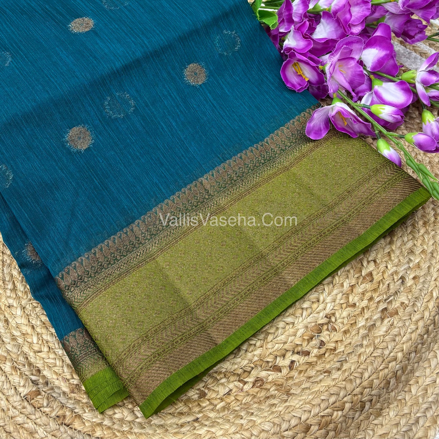 Bamboo Silk Saree  - Blue With Green Shade - VVBSS001