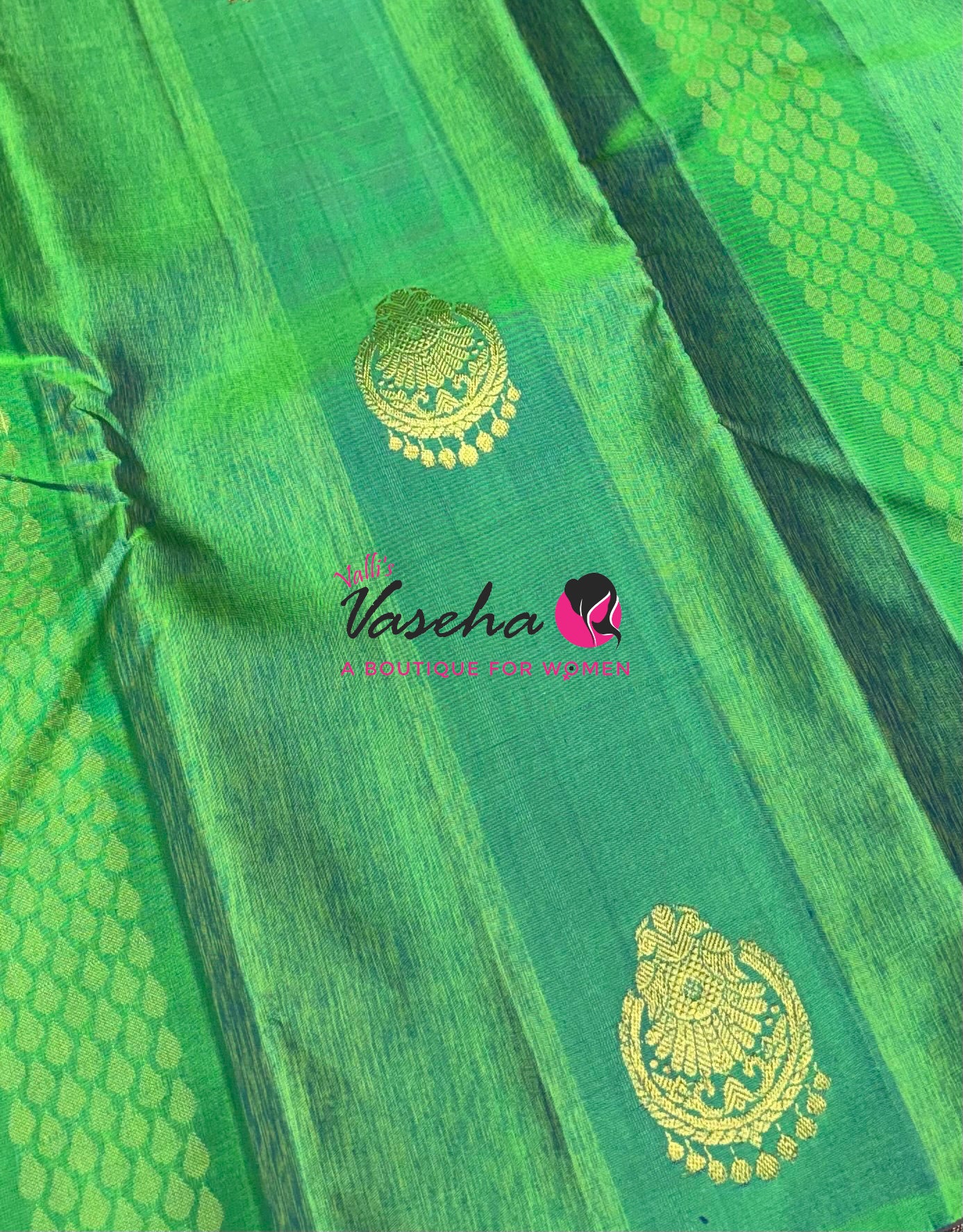 Pure Kanchipuram Silk Saree - Border Less  - Rexona Green Shade  - VVPS063