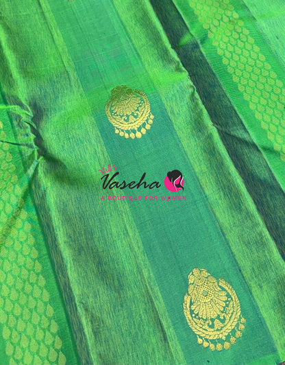 Pure Kanchipuram Silk Saree - Border Less  - Rexona Green Shade  - VVPS063
