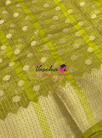 Semi Tussar Silk Saree | Lemon Green Shade |VVSTS057