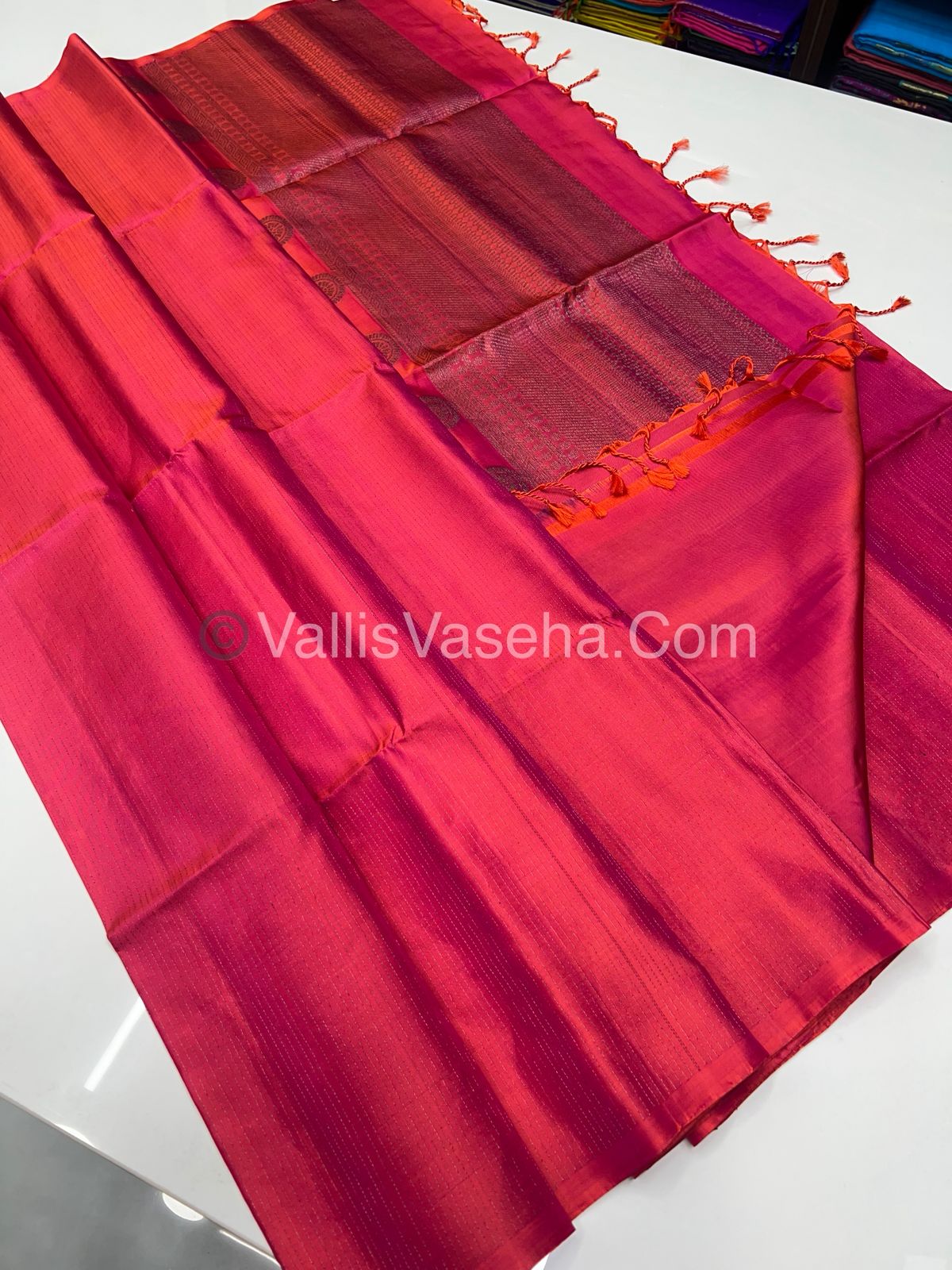 Pure Soft Silk Saree - Antique Zari - Border Less - Peachish Pink - VVPSS037