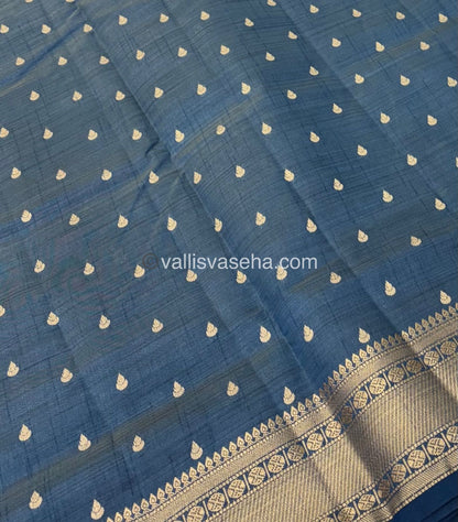 Semi Tussar Silk - Grand Pallu  - Dark Blue Shade - VVSTS023