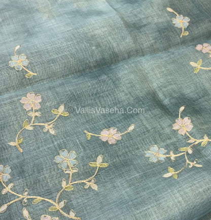 Tissue Linen Saree - Green Shade - VVTLS001