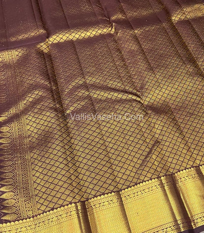 Pure Kanchipuram Silk Saree - Rust Orange & Wine Brown shade - VVPS021