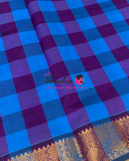 Semi Silk Cotton Saree |  Pazhum Pazhamum Checks Design |VVSSC018