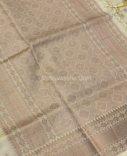 Semi Tussar Silk - Grand Pallu  Cream Shade - VVSTS017