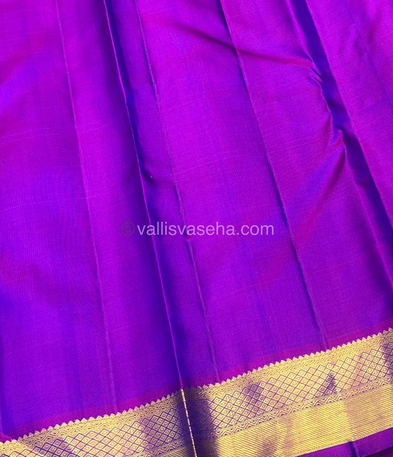 Pure Kanchipuram Silk Saree -  Peacock Blue & Purplish Pink Shade  - VVPS022