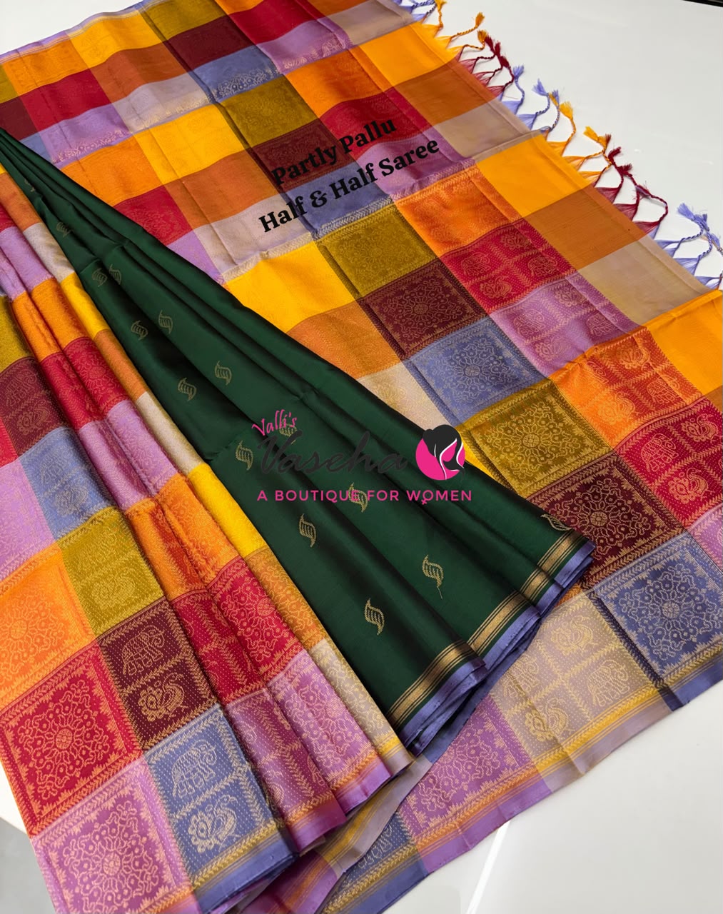 Pure Soft Silk Saree - Partly Pallu -  Half & Half Saree - VVPSS088
