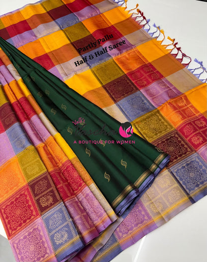Pure Soft Silk Saree - Partly Pallu -  Half & Half Saree - VVPSS088