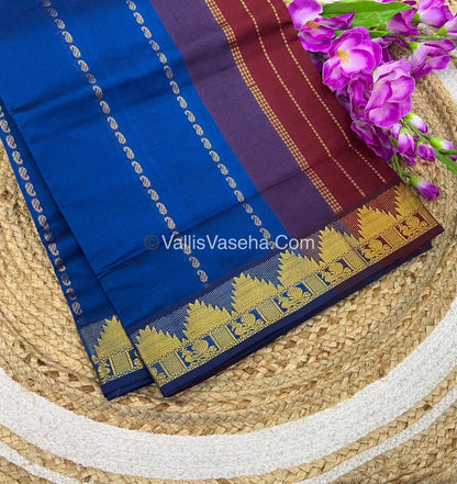 Semi Silk Cotton Saree - Blue With Maroon Shade - VVSSC005