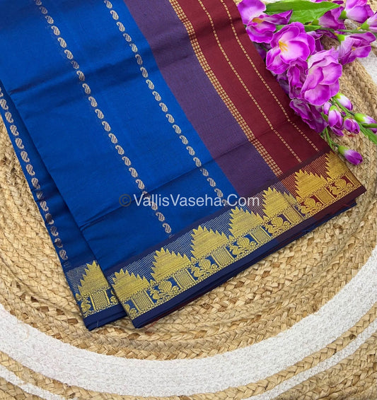 Semi Silk Cotton Saree - Blue With Maroon Shade - VVSSC005
