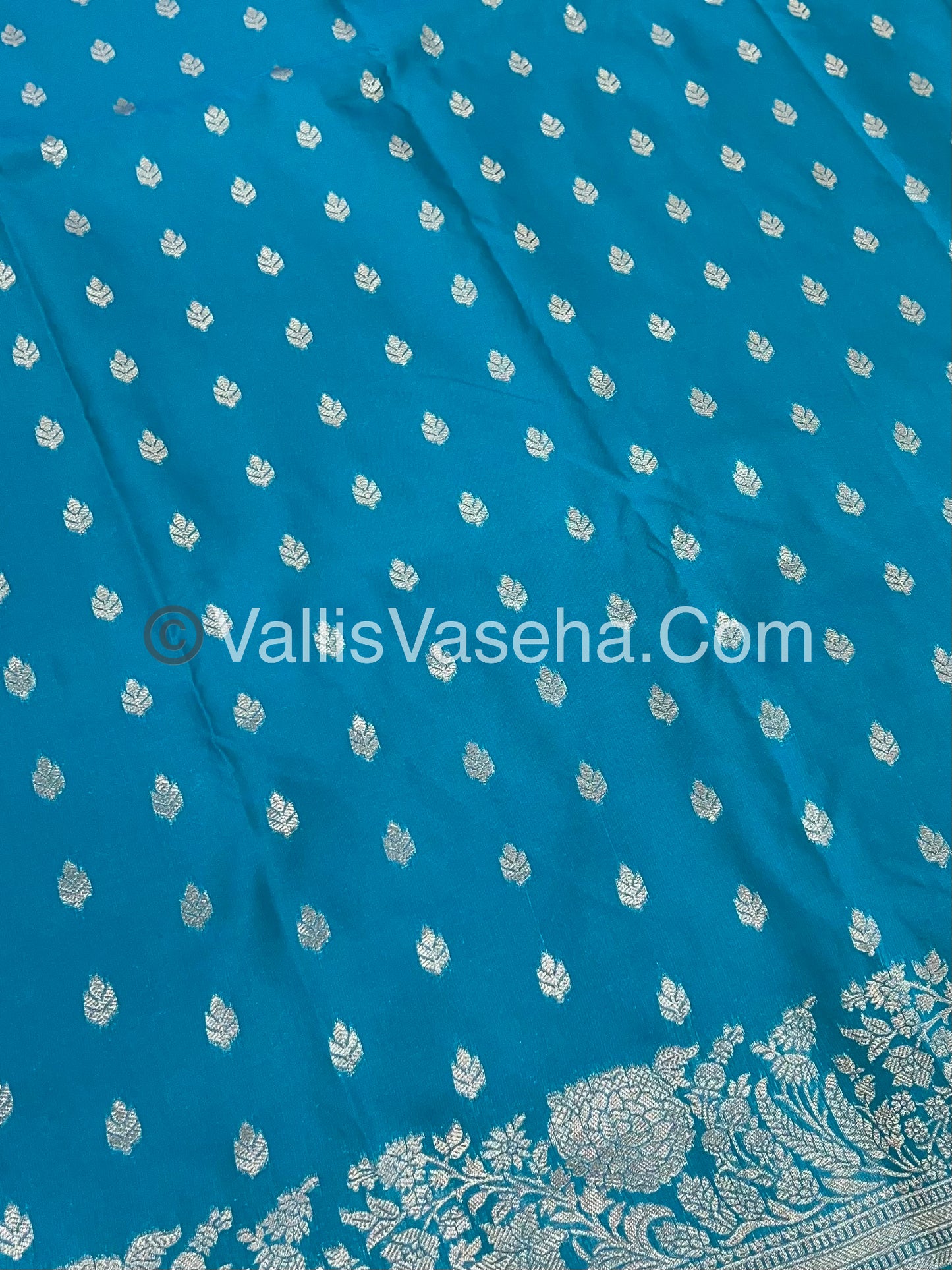 Semi Soft Silk with Border - Turquoise Blue Shade  -VVSSS012