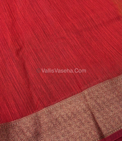 Bamboo Silk Saree - Mustard Yellow With Red  Shade - VVBSS002