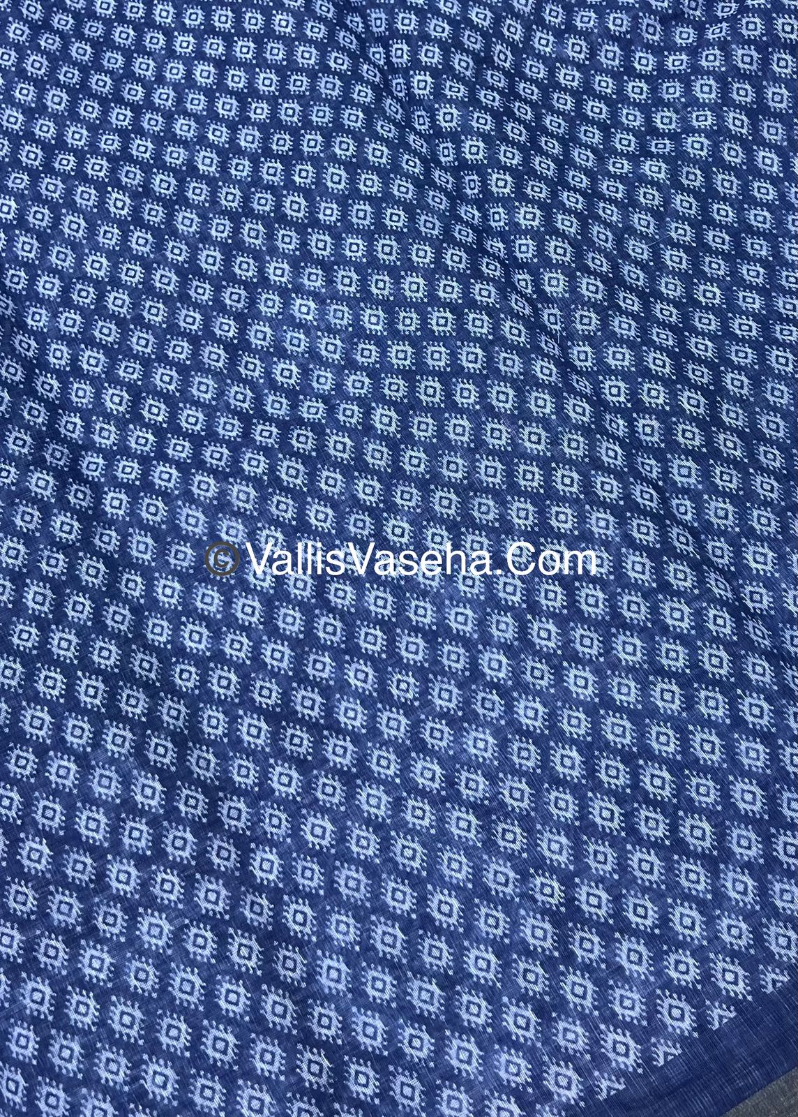 Linen Mixed Cotton Saree - Indigo Blue - Printed - VVLMP001