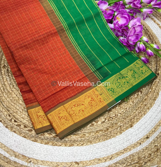Semi Silk Cotton Saree - Blue With Green shade - VVSSC003