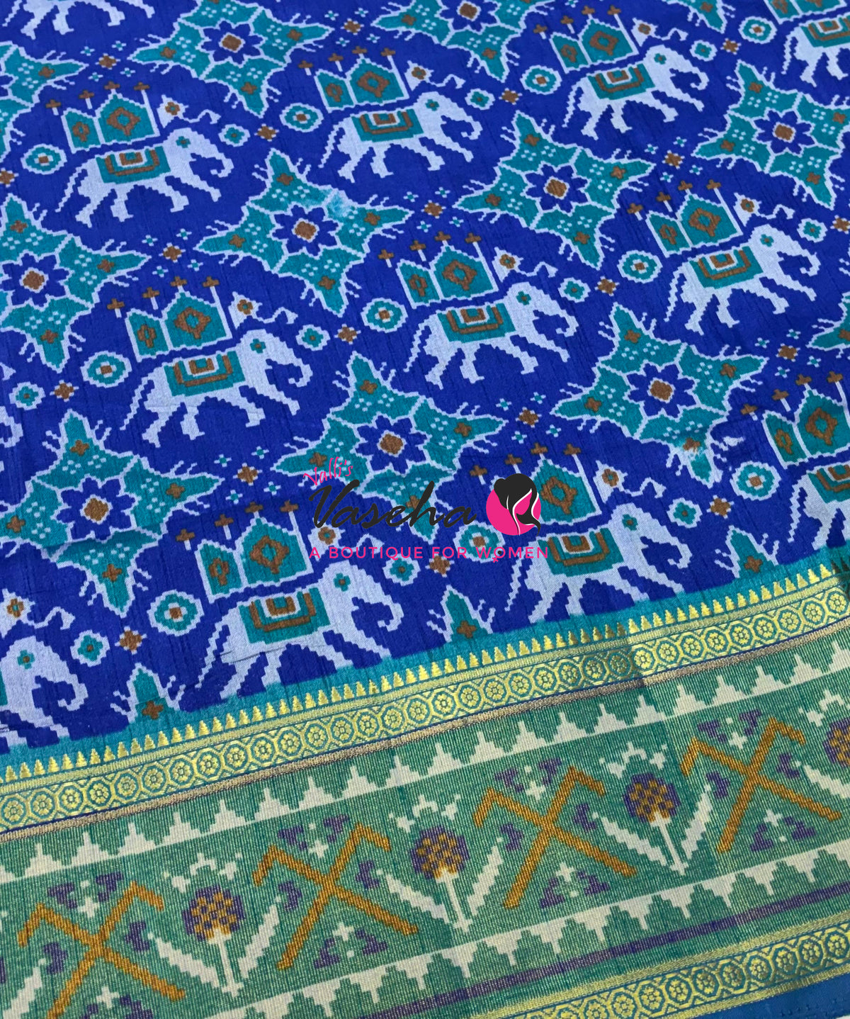 Semi Patola / Art Silk Saree - Blue With Blue Combo - VVSPS001