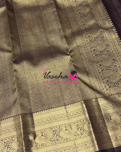 Pure Kanchipuram Silk Saree - Lavender With Brown - VVPS094