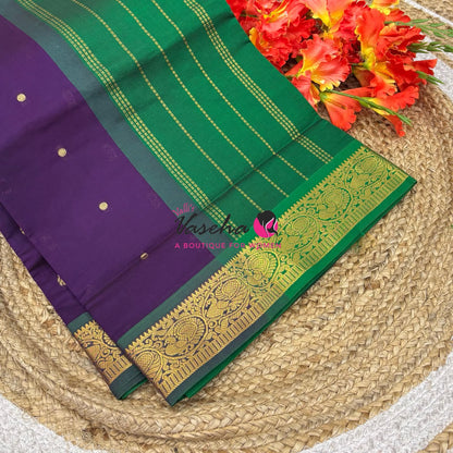 Semi Silk Cotton Saree - Small Round with Zari Butta  - VVSSC014