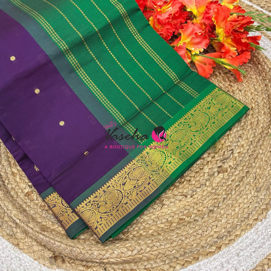 Semi Silk Cotton Saree - Small Round with Zari Butta  - VVSSC014