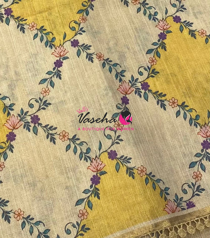 Linen Tissue Saree -  Light & Dark Combo - Yellow Shade - VVLTS008