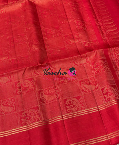 Pure Soft Silk Saree  - Mango Yellow & Red Combo - VVPSS136