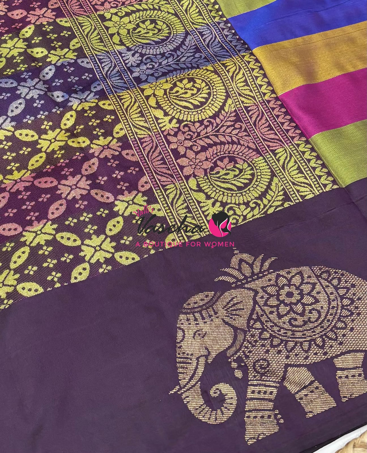 Semi Soft Silk  - Madras Checks Pattern -  Purple Shade  - VVSSS042