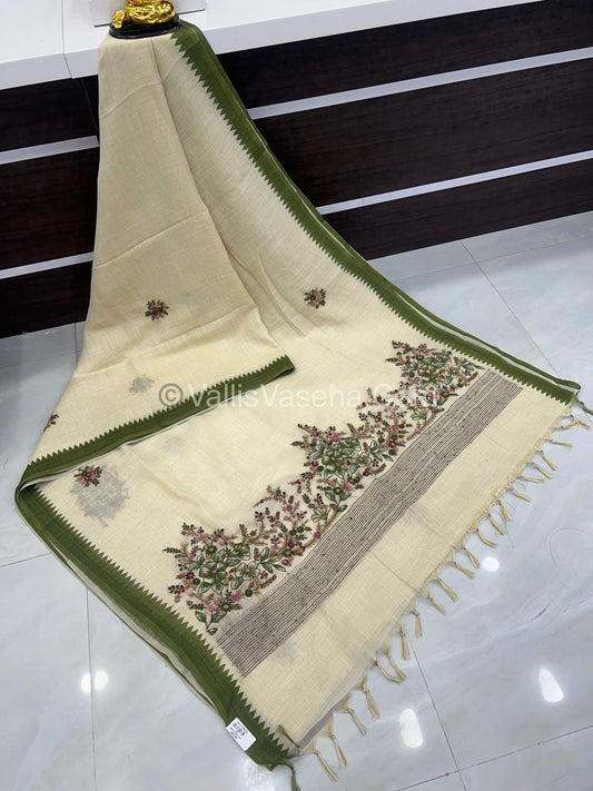 French Knot - Tissue Saree - Cream With Green Shade - VVLFN001