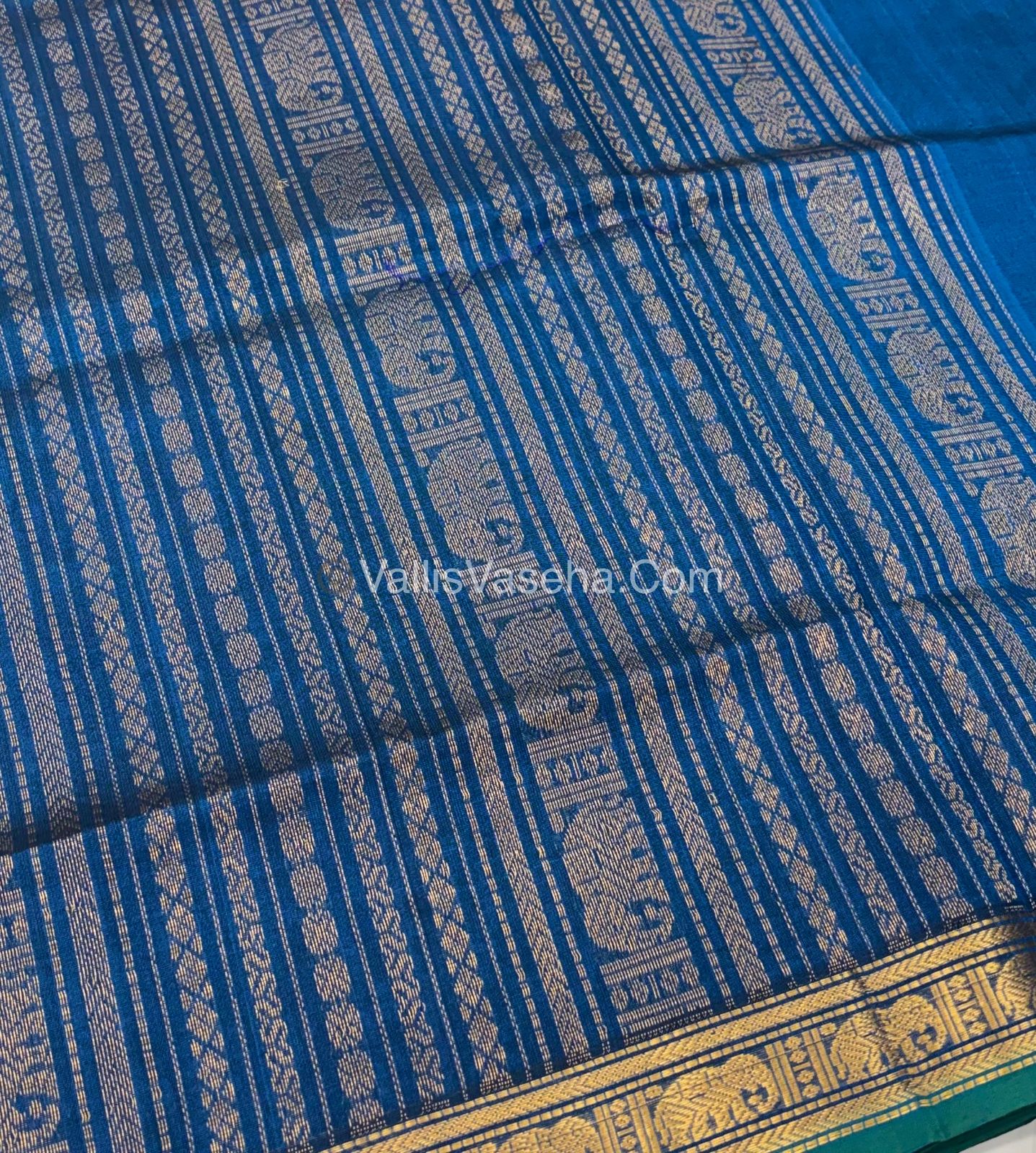 Pure Silk Cotton Saree - Retta Mayil Design - Blue Shade - VVRMS001