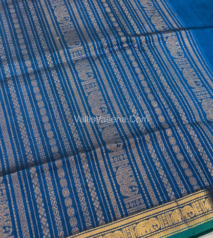 Pure Silk Cotton Saree - Retta Mayil Design - Blue Shade - VVRMS001
