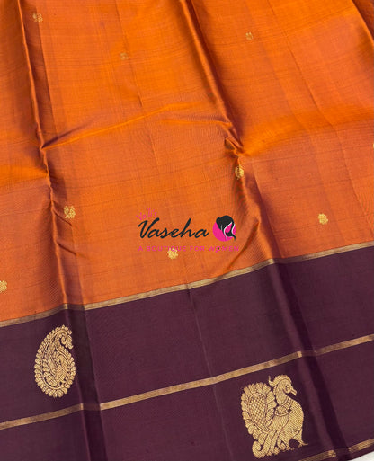 Pure Kanchipuram Silk Saree - Rust Orange & Wine Brown Combo - VVPS046