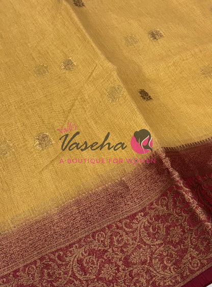 Bamboo Silk Saree- Cream with Maroon Shade - VVBSS015