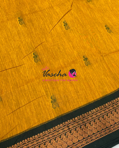 Kalyani Cotton Saree - Yellow With Green Shade - VVKC002