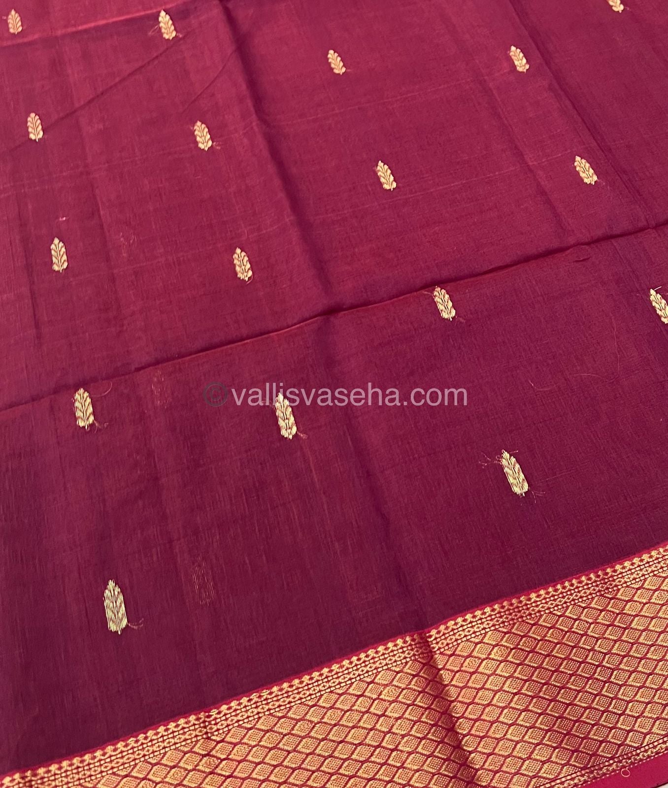 Pure Maheshwari Silk Cotton Saree -  Maroonish Wine Color - VVMSC003