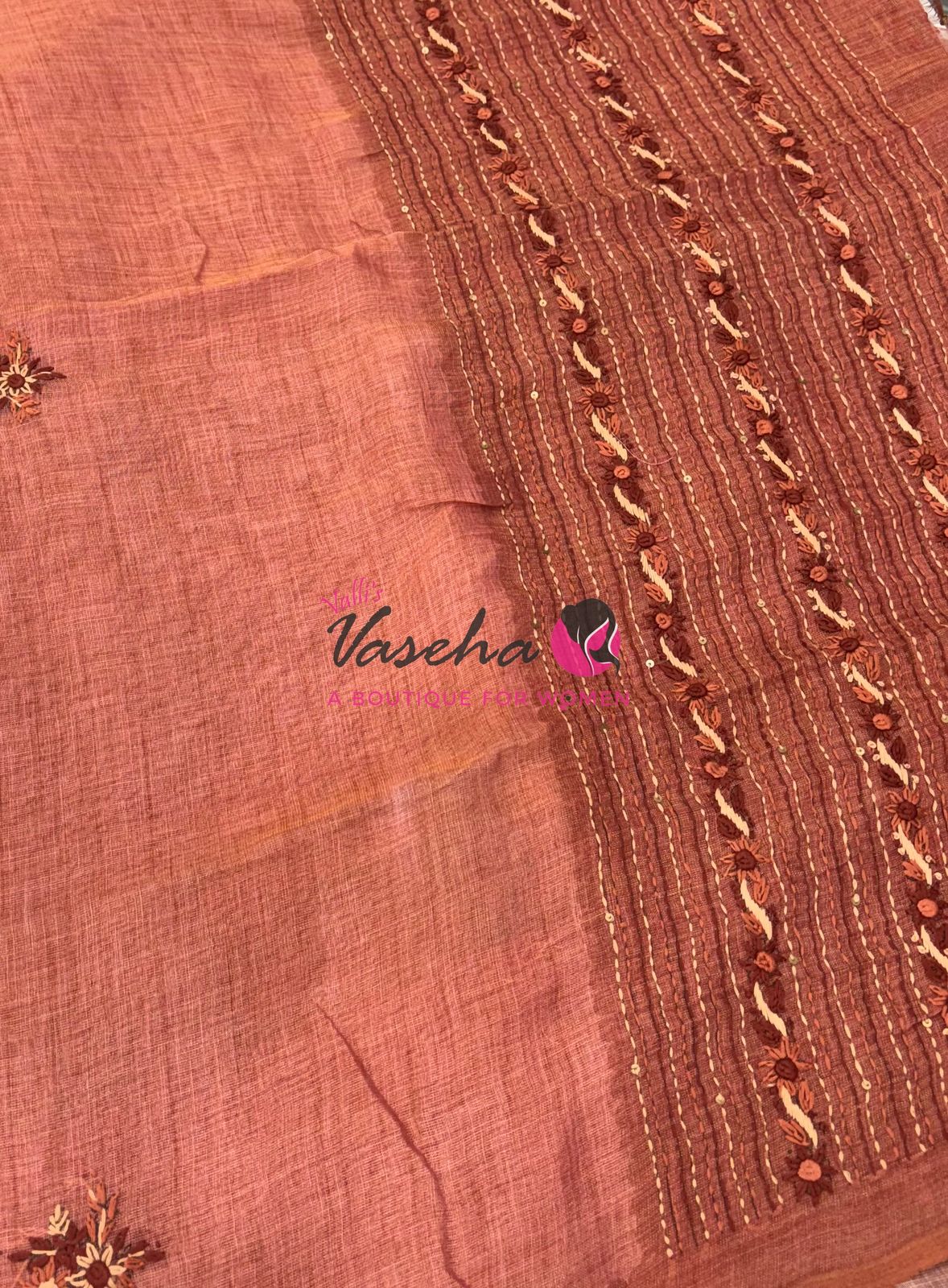 French Knot - Linen Tissue Saree - Peach Shade - VVLFN015