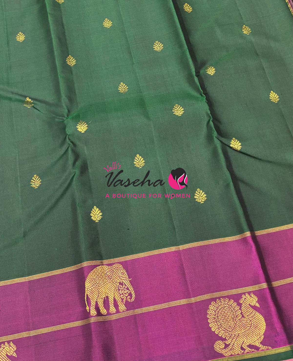 Pure Kanchipuram Silk Saree - Green & Purplish Pink Combo - VVPS046