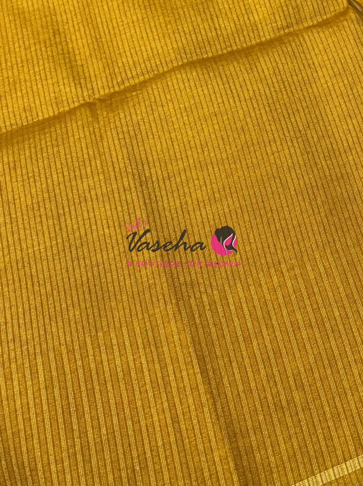 Semi Tussar Silk Saree | Yellow Shade |VVSTS049