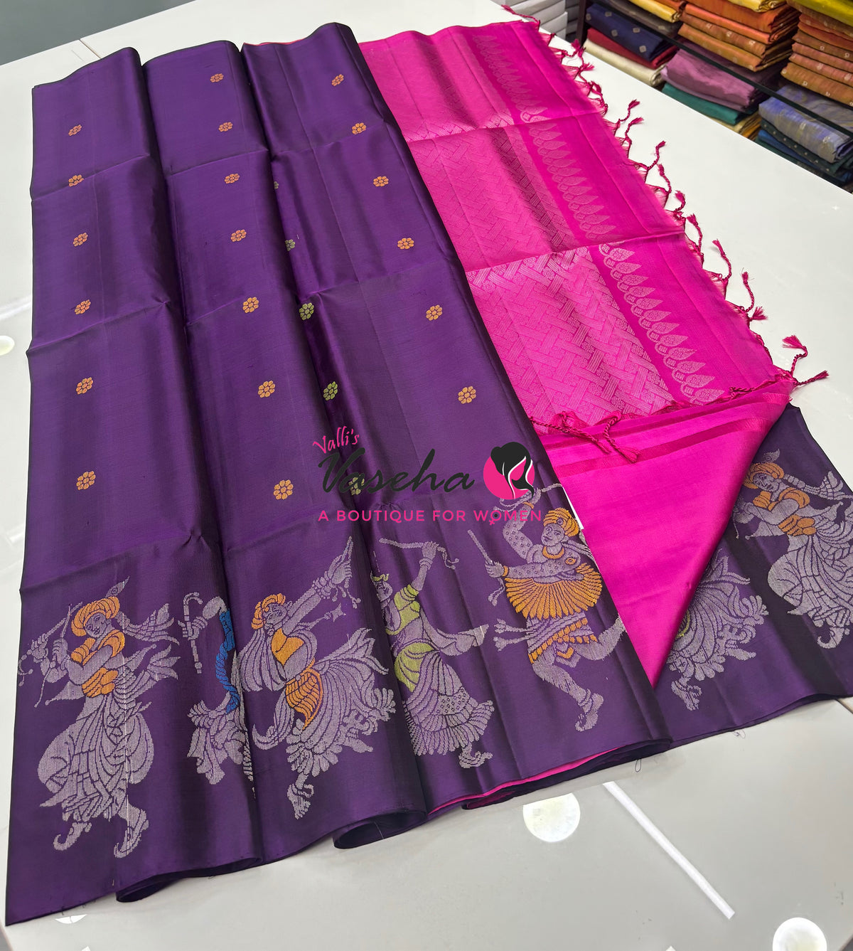 Pure Soft Silk Saree  - Purple With Pink Combo - VVPSS139