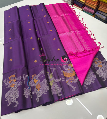 Pure Soft Silk Saree  - Purple With Pink Combo - VVPSS139