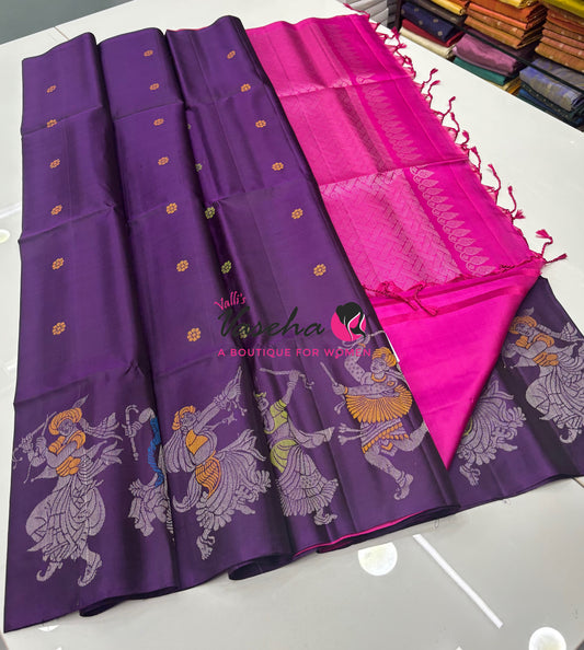 Pure Soft Silk Saree  - Purple With Pink Combo - VVPSS139