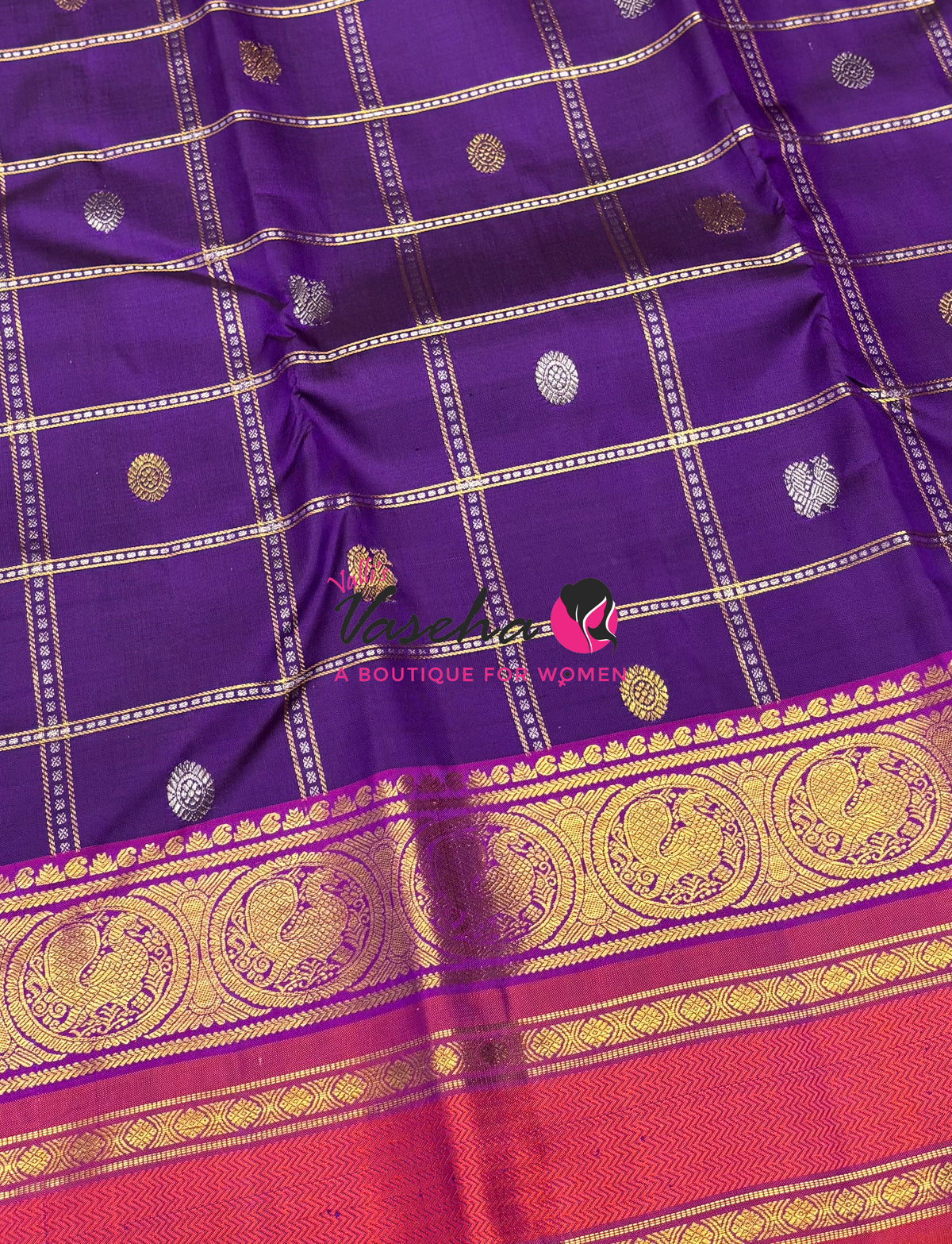 Pure Bridal Kanchipuram Silk Saree - Purple & Peach Combo - VVPS074