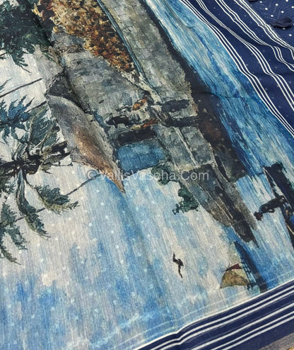 Semi Chanderi Saree - Blue Shade - VVSCS007