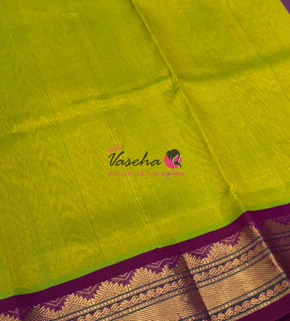 Pure Korvai Silk Cotton - Sneha Green with Purplish Pink Combo - VVKSC007